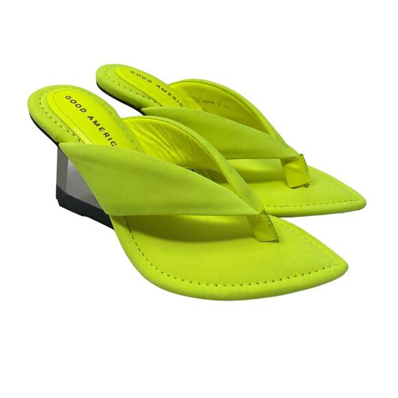 Good American Clear Wedge Sandals Size 5.5 Chartreuse GA077N-X - Picture 1 of 5